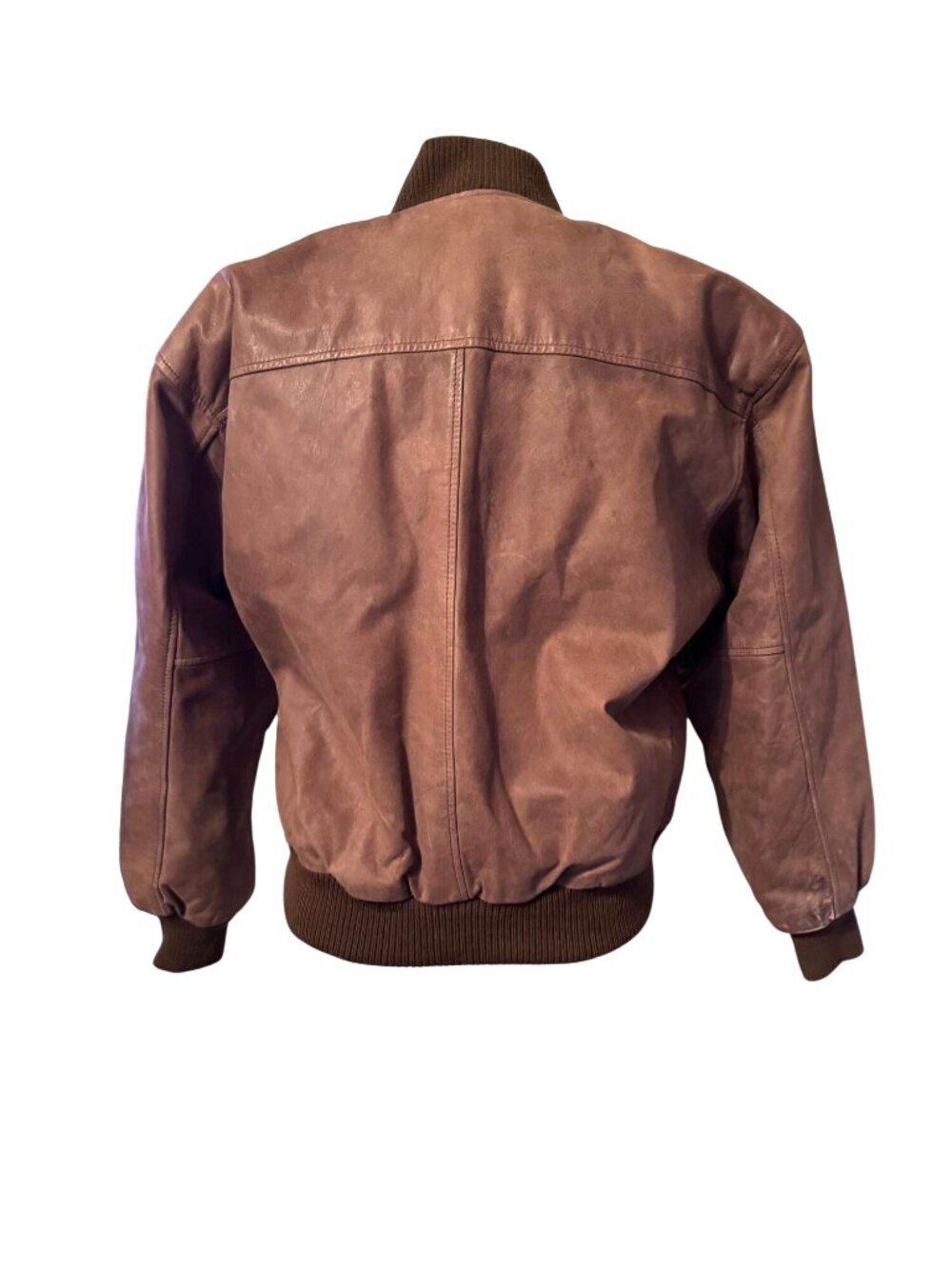 SSatori Genuine Leather Bomber Jacket Brown Ribbed Collar & Cuffs - Picture 2 of 12